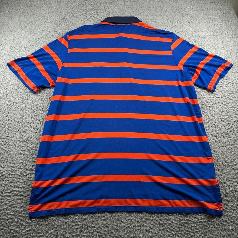 Ralph Lauren RLX Polo Mens XL‎ Blue Orange Striped Indian Wells Golf Shirt Tech